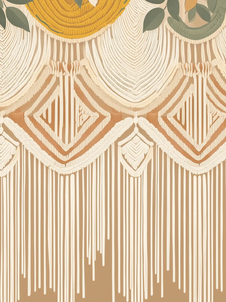 Krem Bohem Makrome Deseni Kanvas Tablo