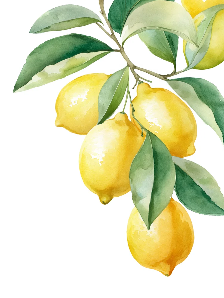 Suluboya Botanik Limon Dalı Kanvas Tablo