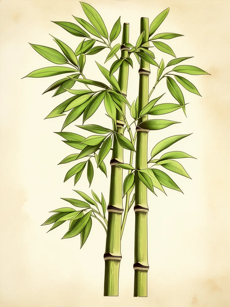Vintage Botanik Bambu Kanvas Tablo