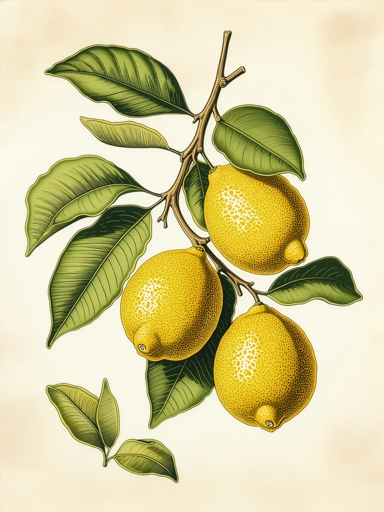 Vintage Botanik Limon Dalı Kanvas Tablo