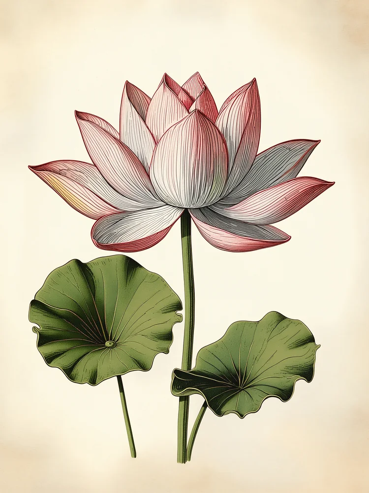 Vintage Botanik Lotus Kanvas Tablo