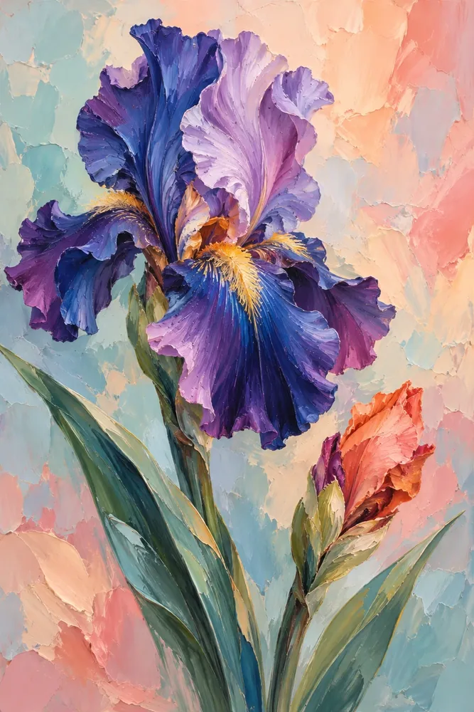 Pastel Zeminde Mor İris Kanvas Tablo