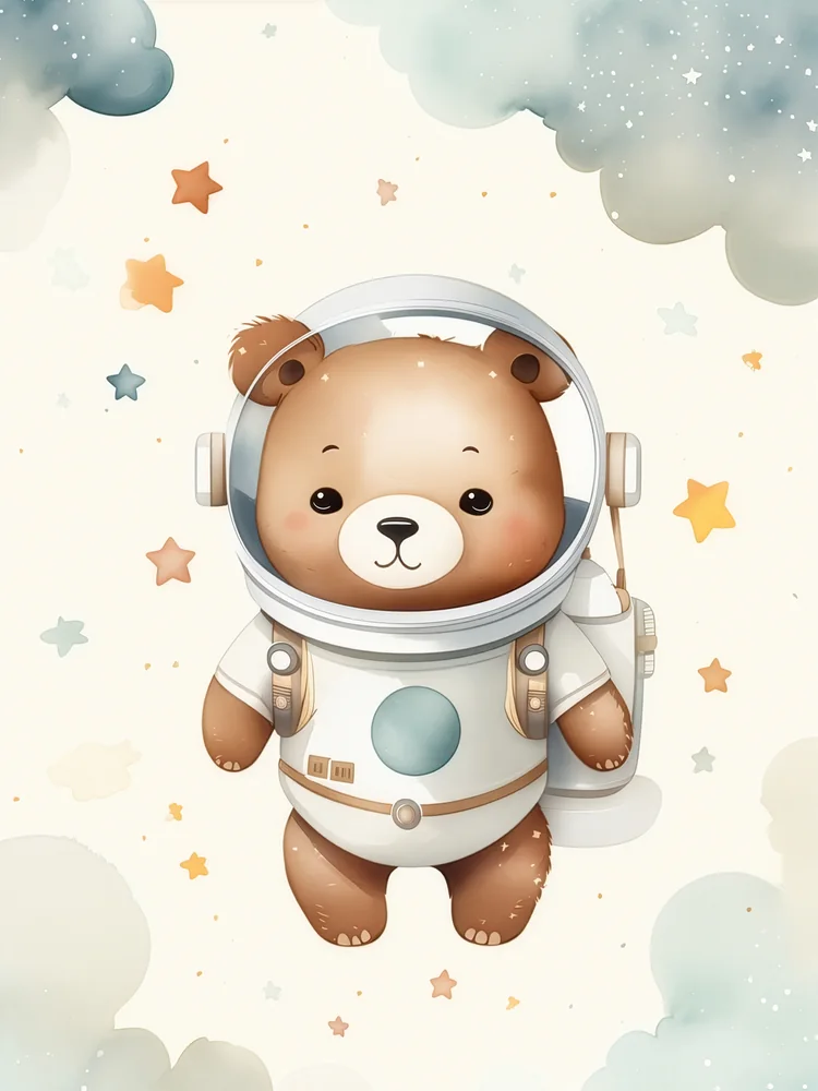 Astronot Ayıcık Çocuk Odası Kanvas Tablo
