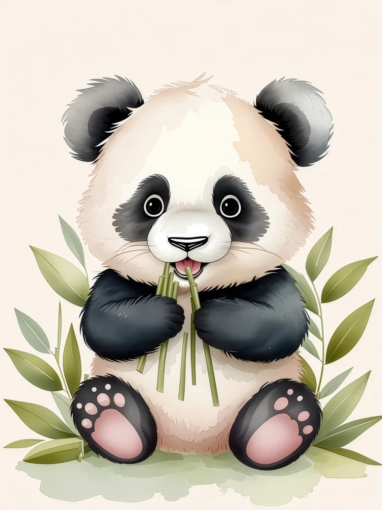 Bambu Yiyen Yavru Panda Çocuk Odası Kanvas Tablo