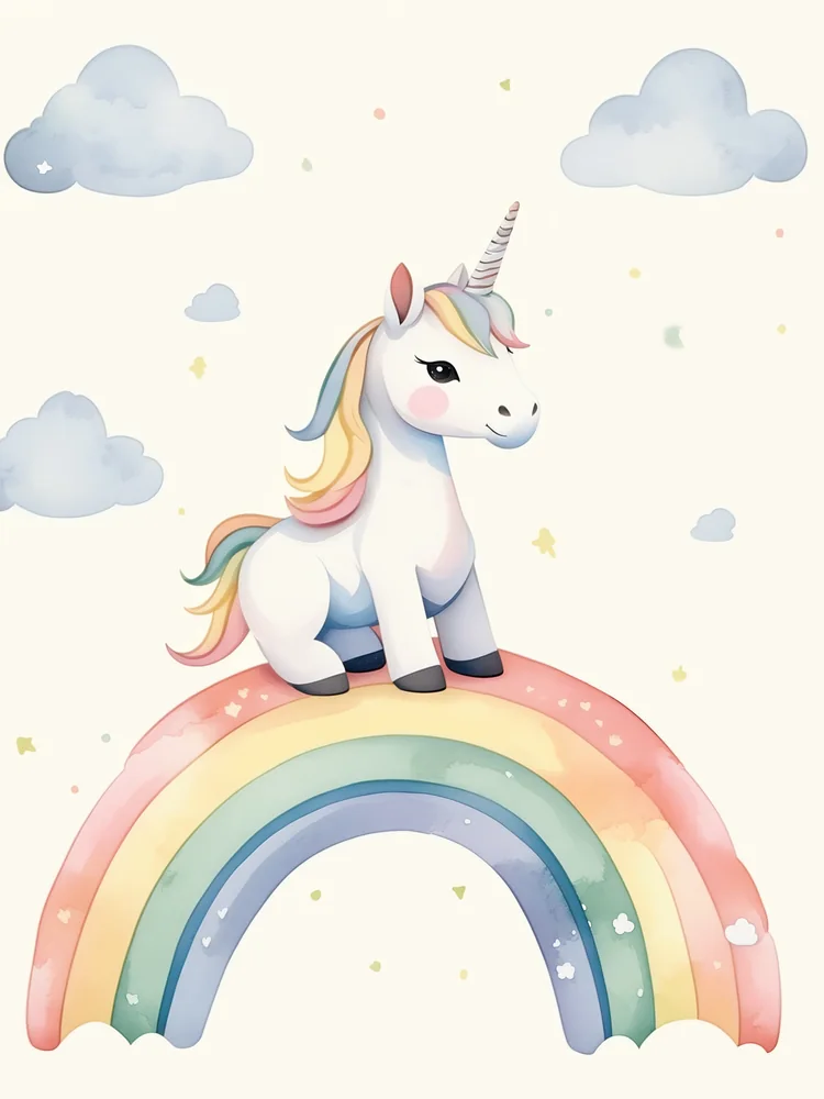 Gökkuşağı Üstünde Unicorn Çocuk Odası Kanvas Tablo