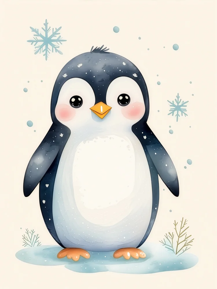 Kar Tanesiyle Penguen Çocuk Odası Kanvas Tablo