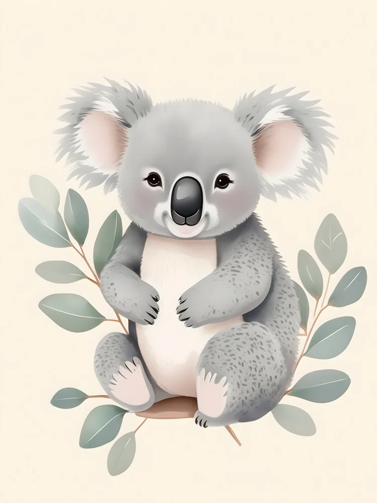 Okaliptüs Dalında Koala Çocuk Odası Kanvas Tablo