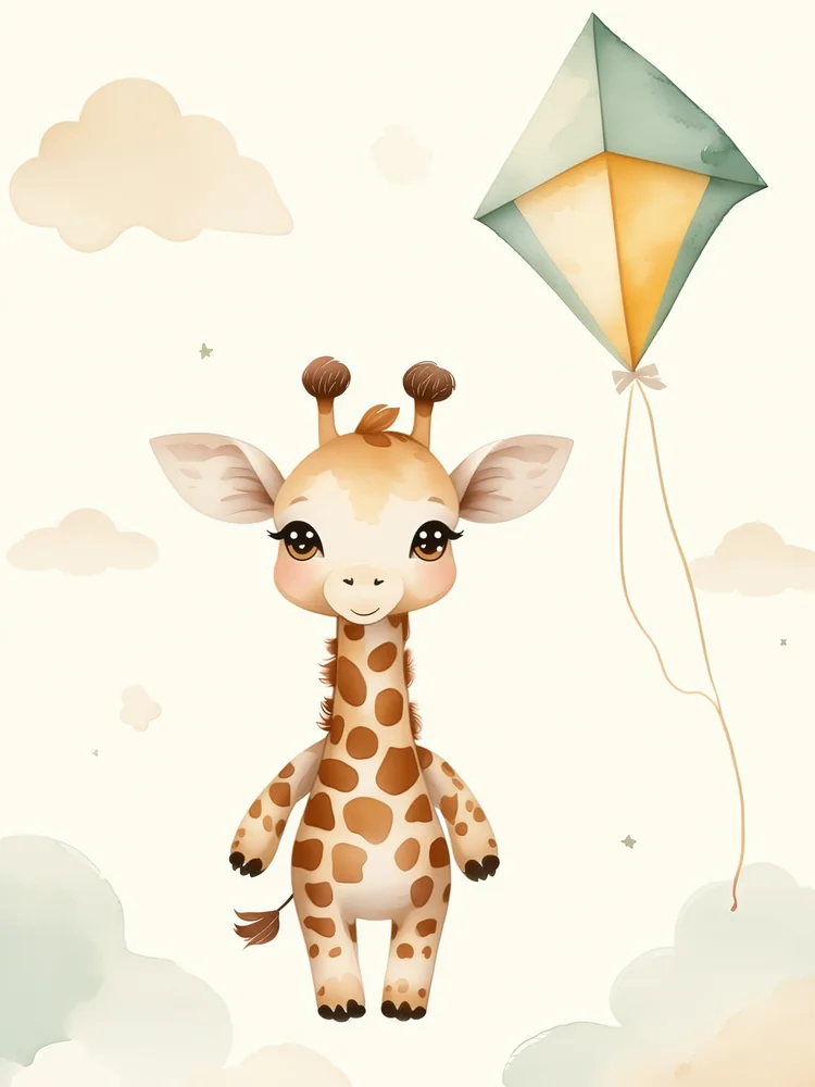 Uçurtmalı Yavru Zürafa Çocuk Odası Kanvas Tablo