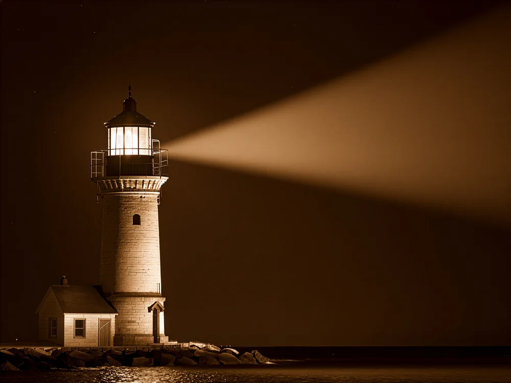 Gravür Deniz Feneri Gece Kanvas Tablo