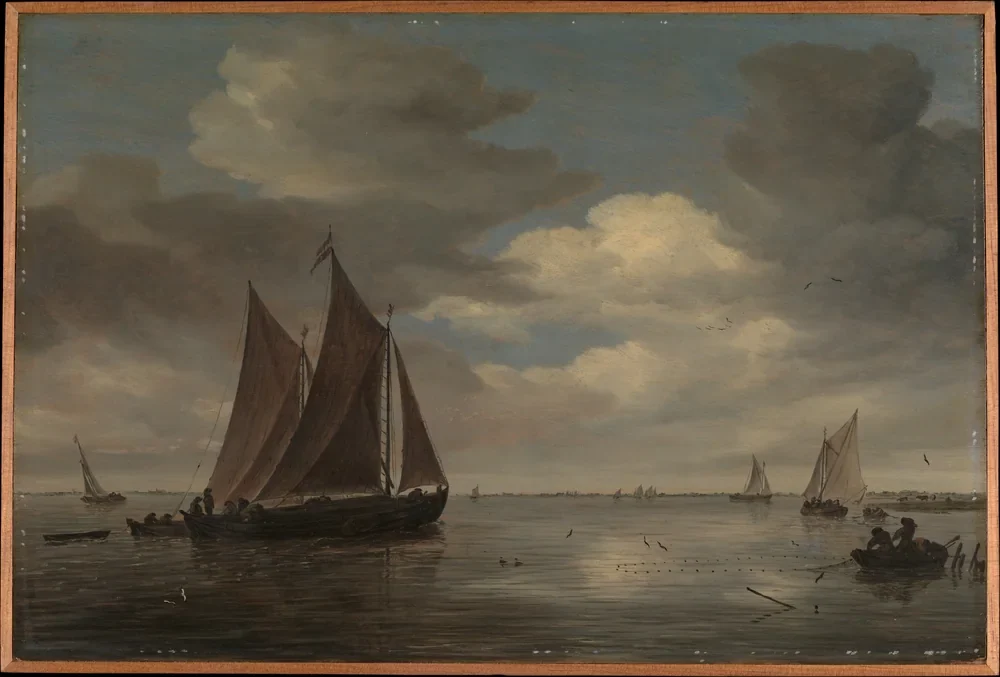 Salomon van Ruysdael Nehirde Balıkçı Tekneleri Kanvas Tablo