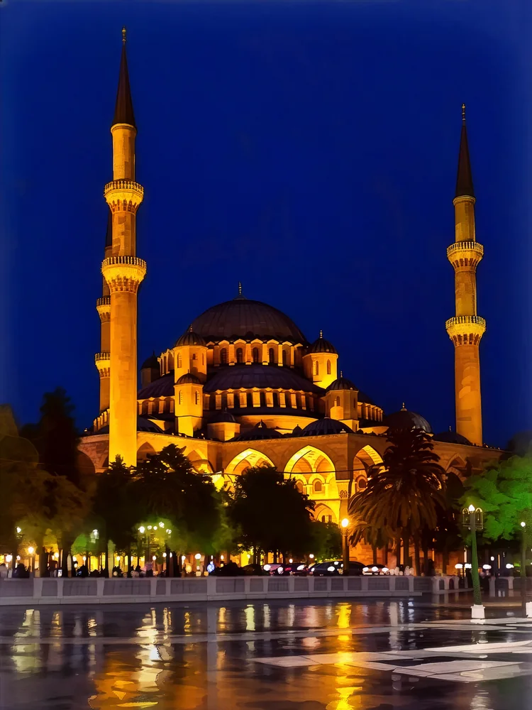 Gece Işıklı Cami Kanvas Tablo