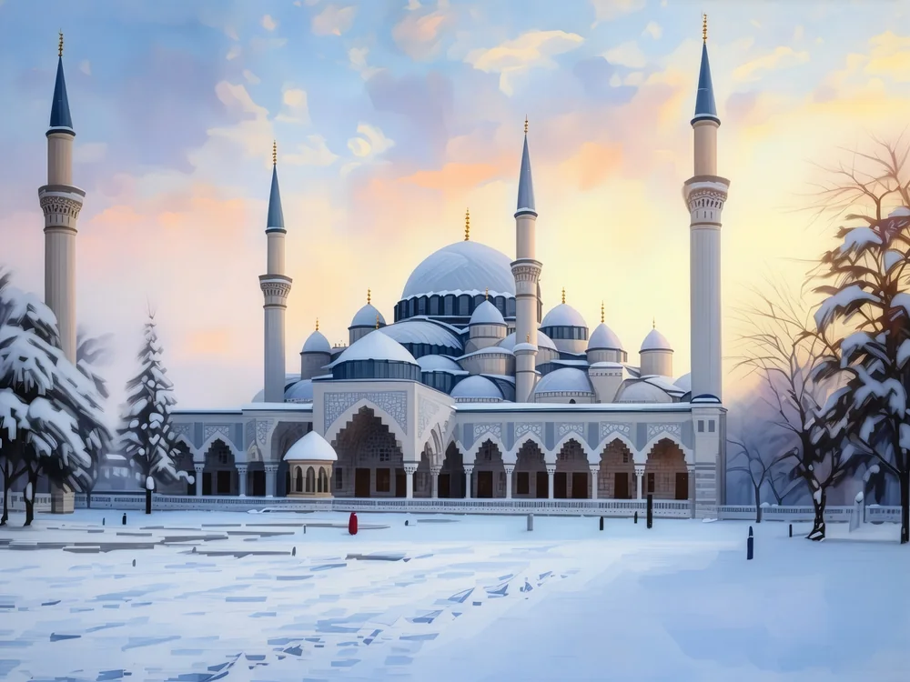 Karlı Sabahta Osmanlı Camii Kanvas Tablo
