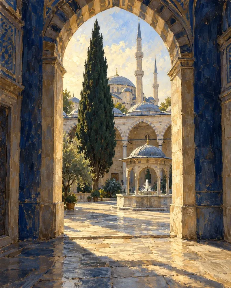 Kemer Altından Cami Avlusu Kanvas Tablo