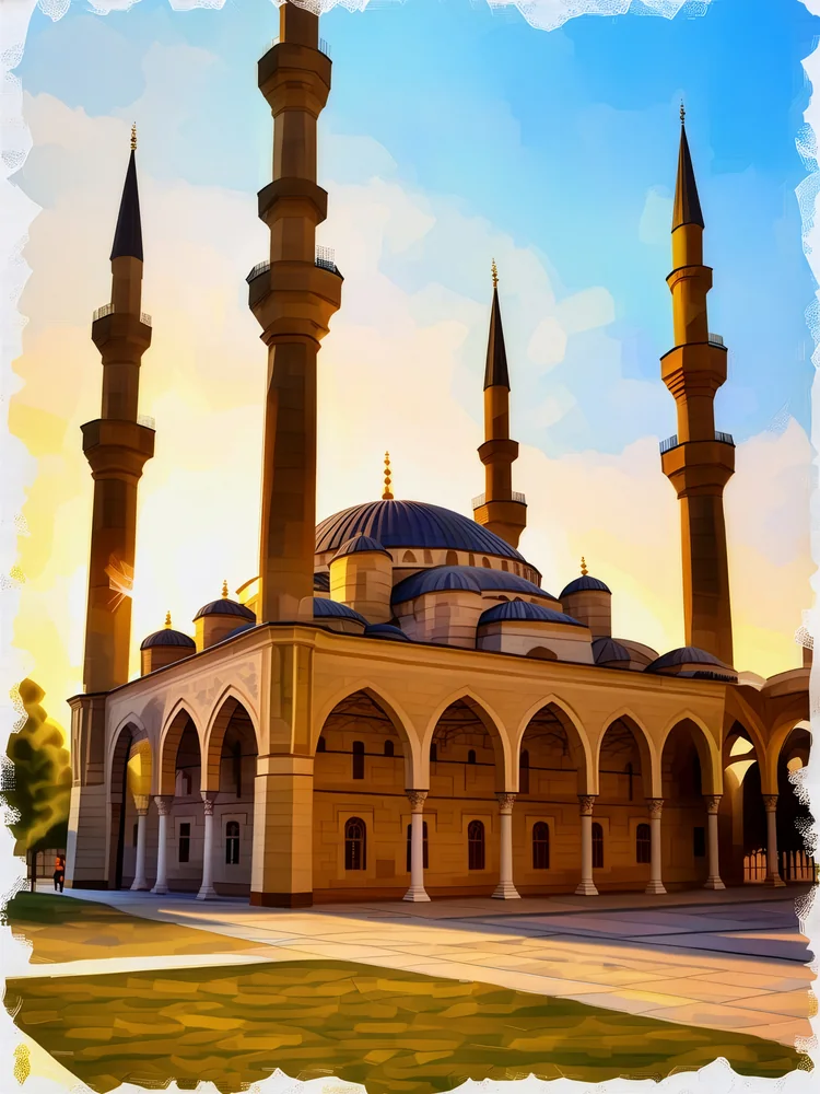 Minareli Cami Kanvas Tablo