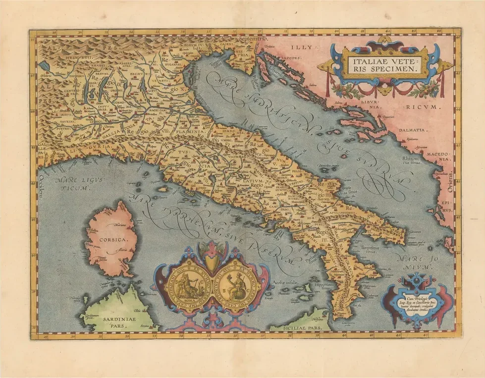 Abraham Ortelius Antik İtalya Haritası Kanvas Tablo