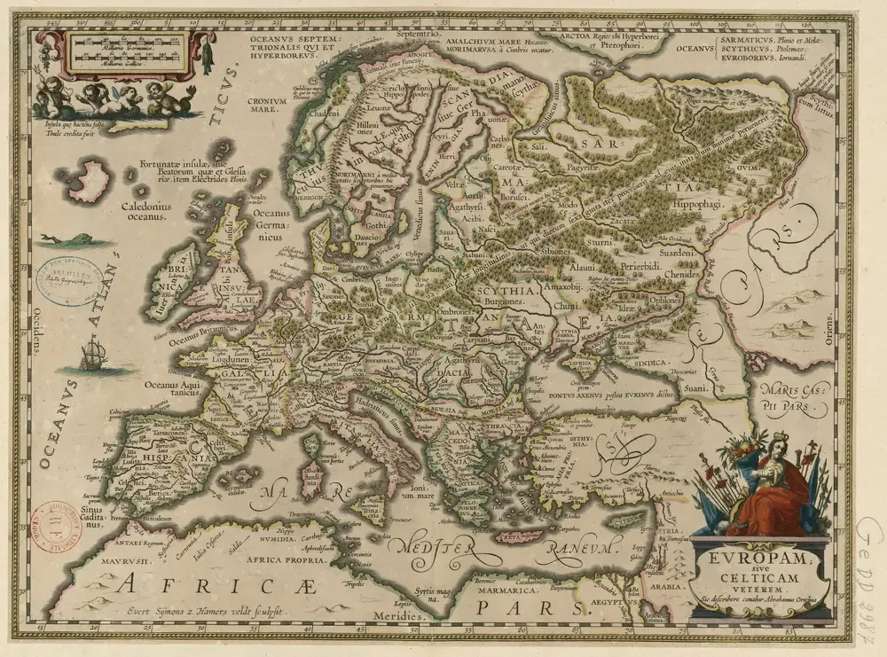 Abraham Ortelius Antik Kelt Avrupası Haritası Kanvas Tablo