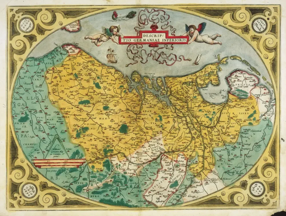 Abraham Ortelius Aşağı Almanya ve Hollanda Haritası 1573 Kanvas Tablo
