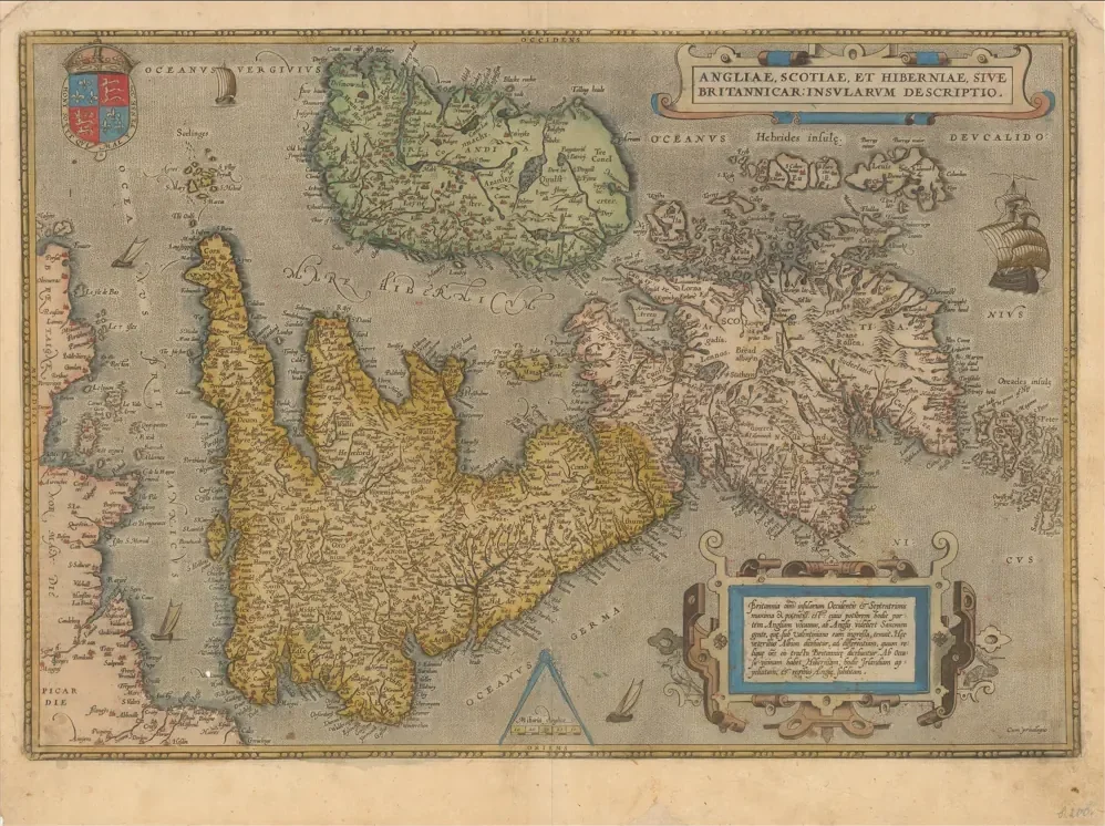 Abraham Ortelius Britanya Adaları Haritası Kanvas Tablo