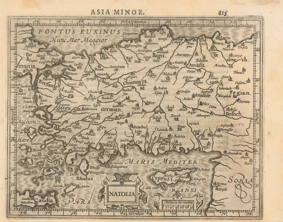 Abraham Ortelius Natolia Renkli Anadolu Haritası Kanvas Tablo