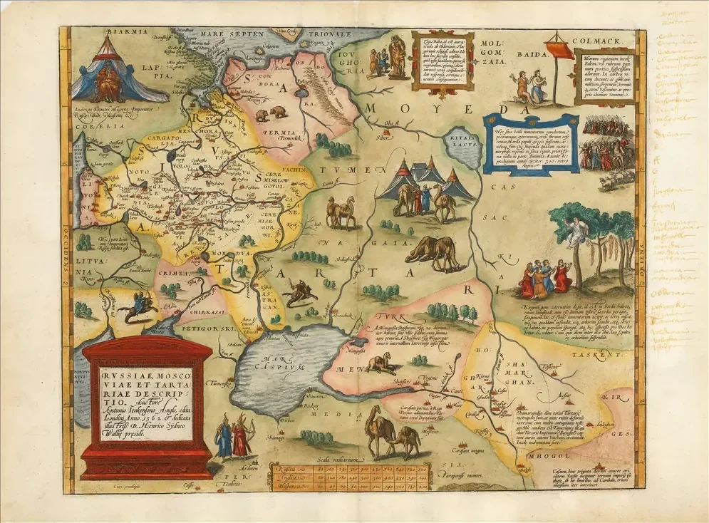 Abraham Ortelius Rusya, Moskova ve Tataristan Haritası 1570 Kanvas Tablo