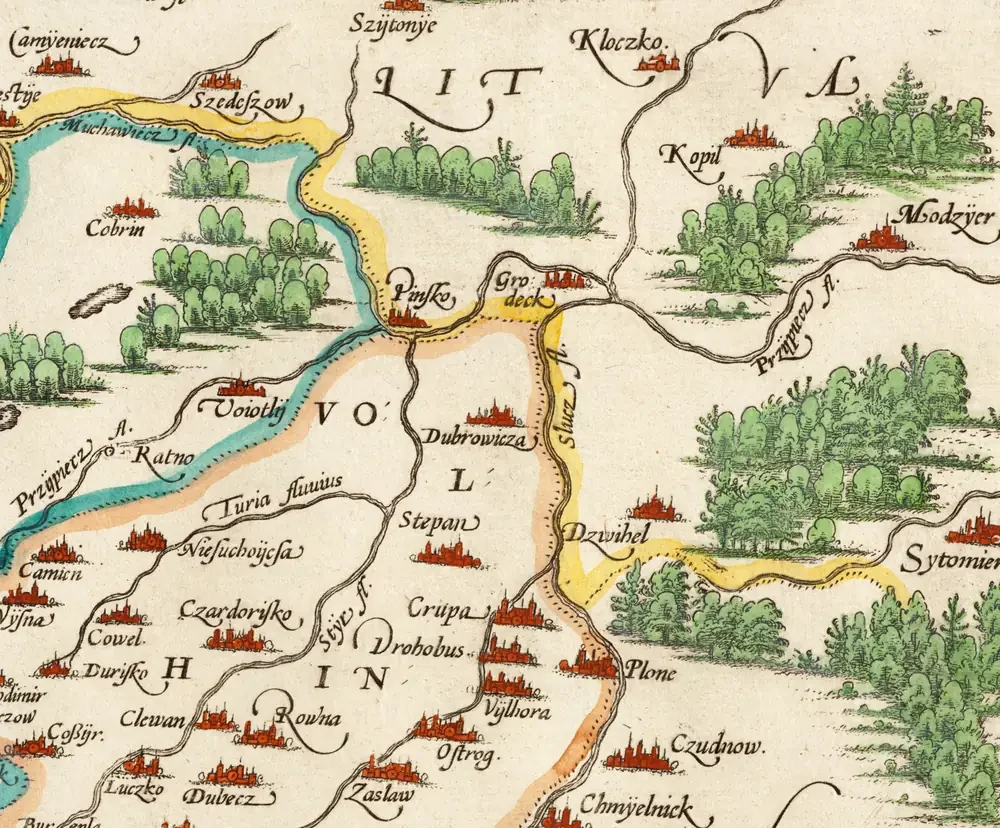 Abraham Ortelius Volhynia Bölgesi Harita Detayı Kanvas Tablo