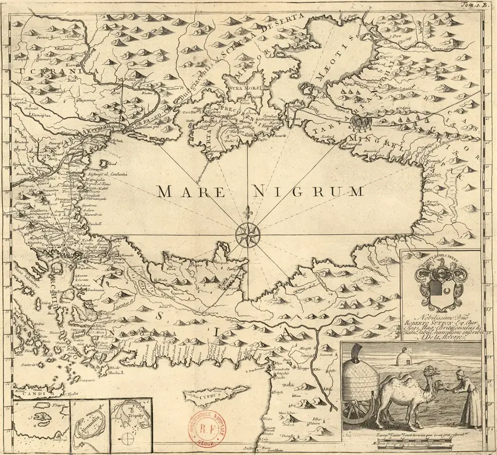 Aubry de La Motraye Karadeniz Haritası (Mare Nigrum) 1720 Kanvas Tablo