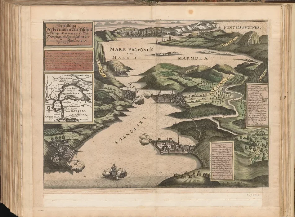 Johann Sigismund Hoffmann Çanakkale Boğazı Kaleleri Resimli Haritası Kanvas Tablo