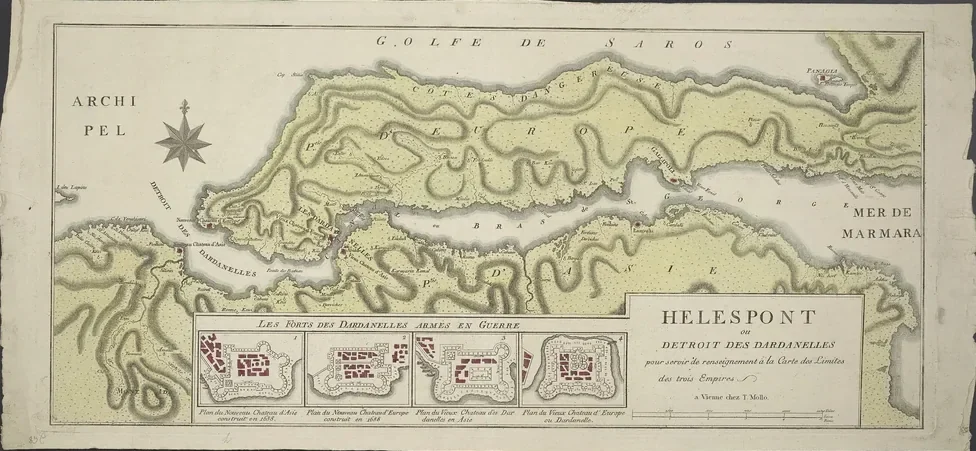 Tranquillo Mollo Çanakkale Boğazı Haritası 1800 Kanvas Tablo
