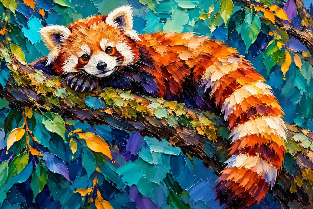 Dalda Uzanan Kızıl Panda Kanvas Tablo
