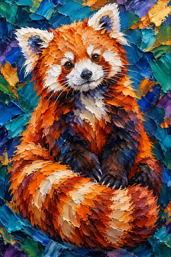 Kızıl Panda Renkli Kalın Fırça Kanvas Tablo