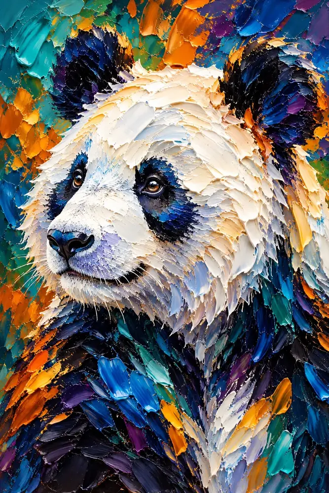 Panda Portresi Renkli Kalın Fırça Kanvas Tablo