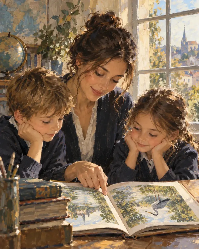 Çocuklara Kitap Okuyan Öğretmen Kanvas Tablo