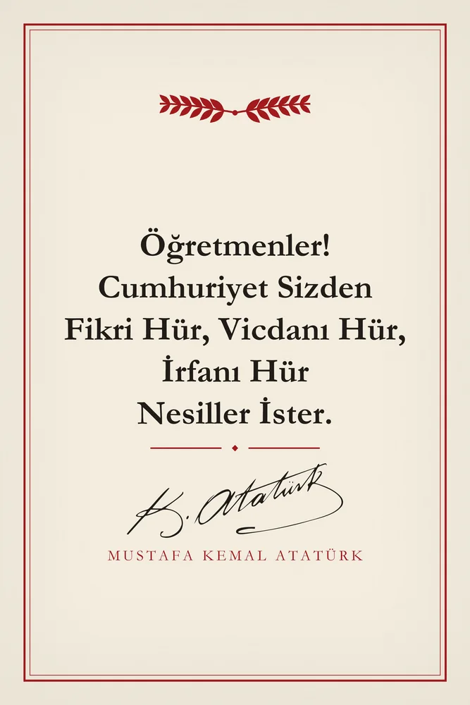 Öğretmenler Cumhuriyet Sizden Hür Nesiller İster Atatürk Sözü Kanvas Tablo