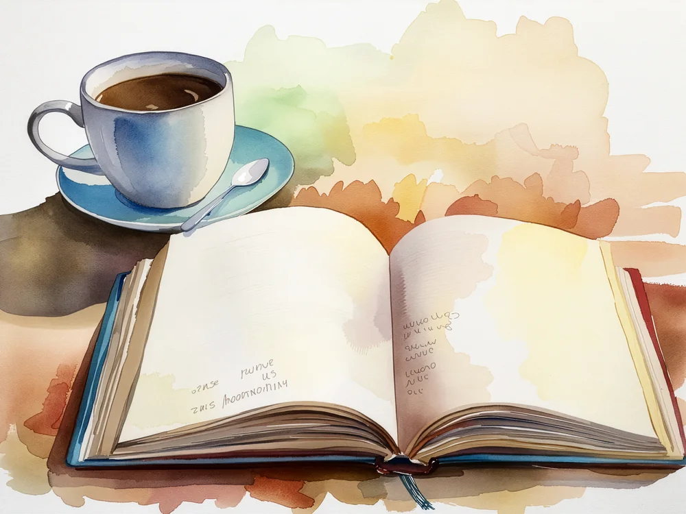 Suluboya Kahve ve Kitap Kanvas Tablo