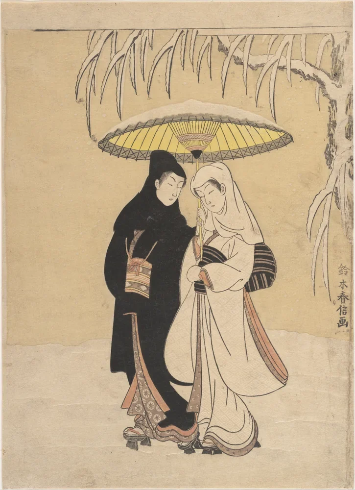 Harunobu Karda Yürüyen Sevgililer Kanvas Tablo