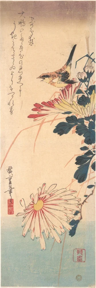 Hiroshige Çalıkuşu ve Kasımpatılar Kanvas Tablo