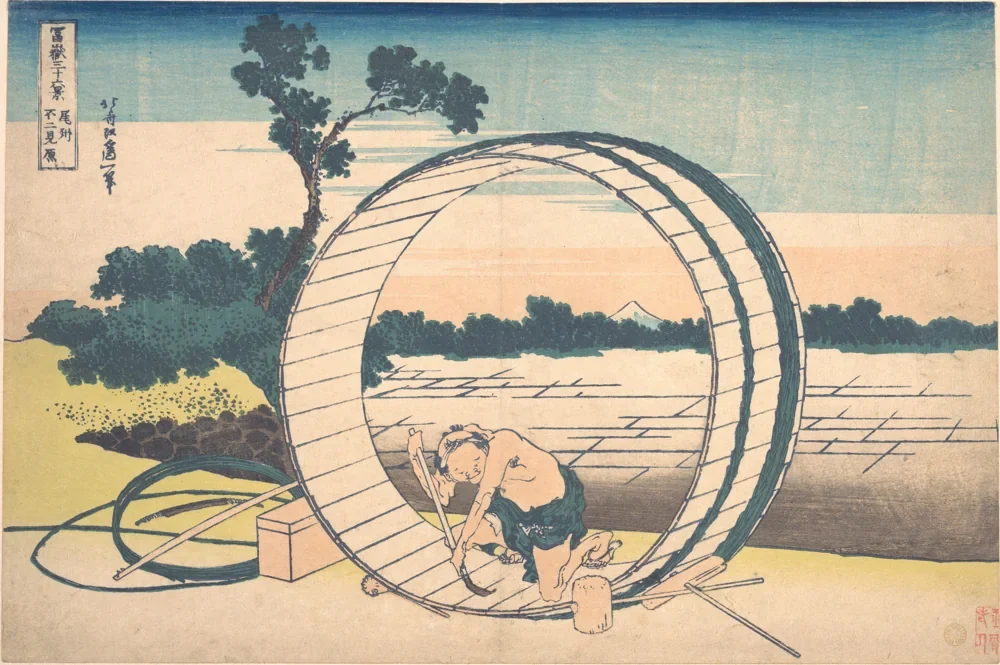 Hokusai Fujimigahara'da Fıçı Yapan Usta Kanvas Tablo