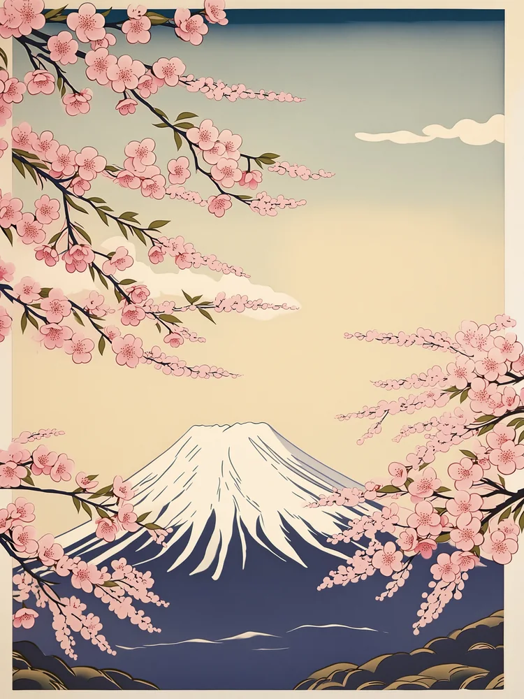 Japon Baskı Fuji Dağı Kanvas Tablo