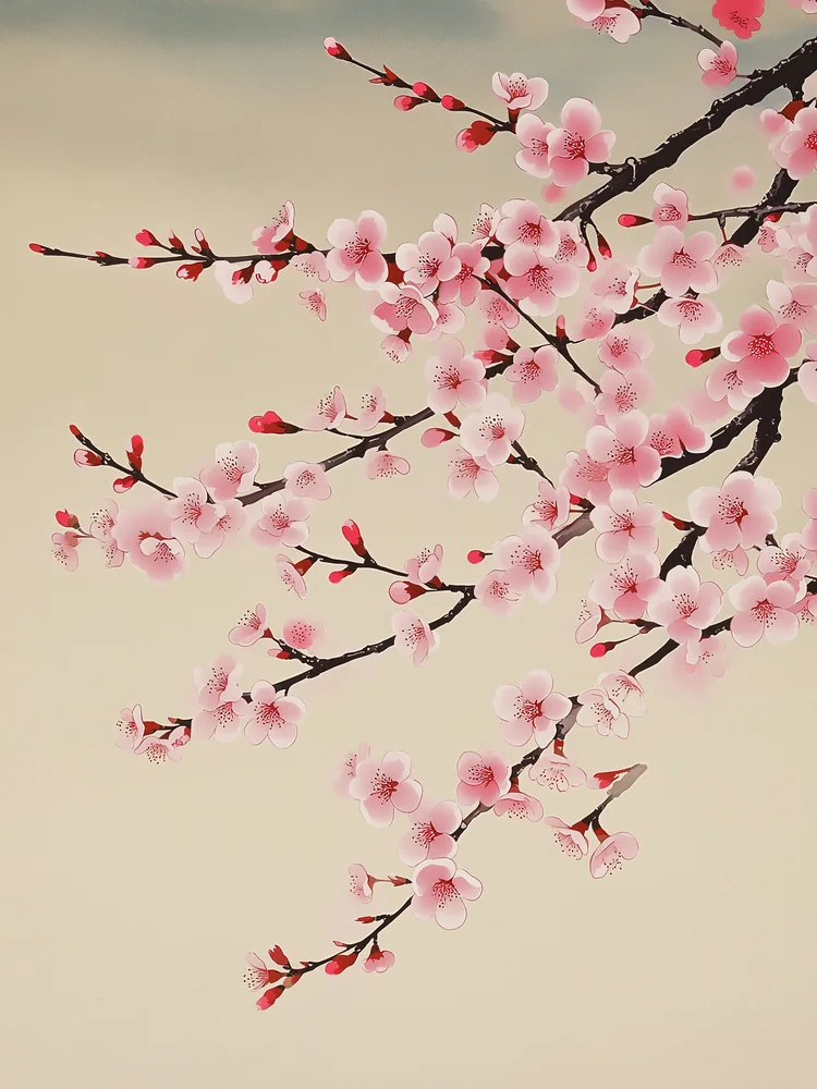 Japon Baskı Sakura Dalı Kanvas Tablo
