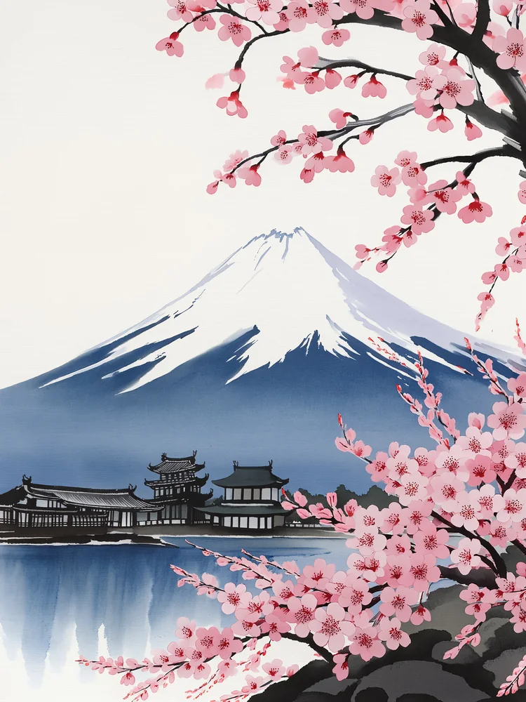 Japon Mürekkep Fuji Dağı Kanvas Tablo