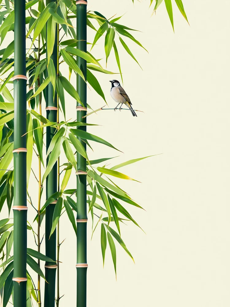 Modern Bambu ve Serçe Kanvas Tablo