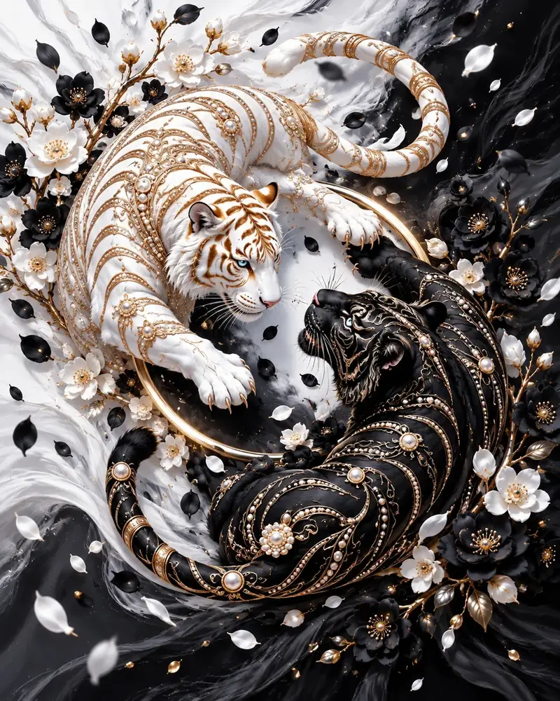 Yin Yang Kaplanlar II Kanvas Tablo