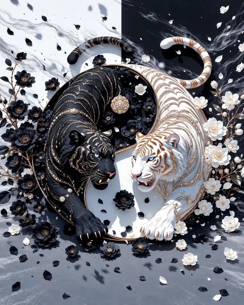 Yin Yang Kaplanlar Kanvas Tablo