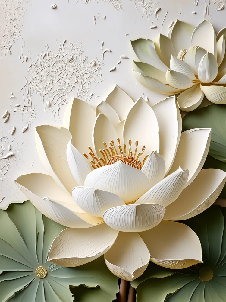 Adaçayı Kabartma Görünümlü Lotus Kanvas Tablo