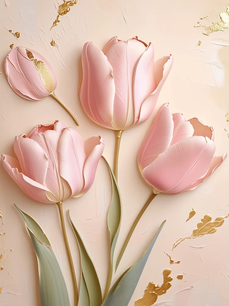 Pembe Kabartma Görünümlü Lale Kanvas Tablo