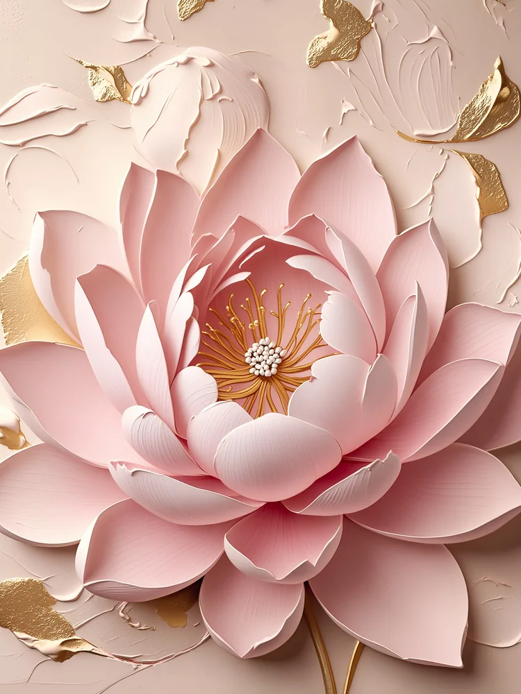 Pembe Kabartma Görünümlü Lotus Kanvas Tablo