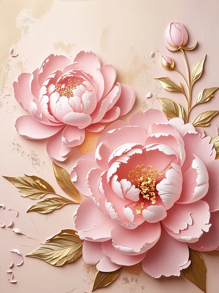 Pembe Kabartma Görünümlü Şakayık Kanvas Tablo