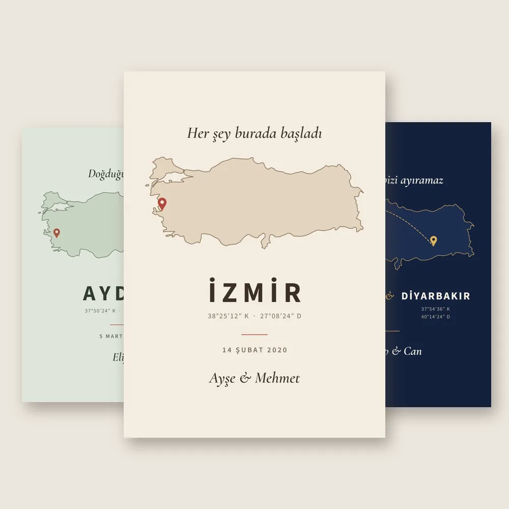 Kişiye Özel Koordinat ve Şehir Kanvas Tablo