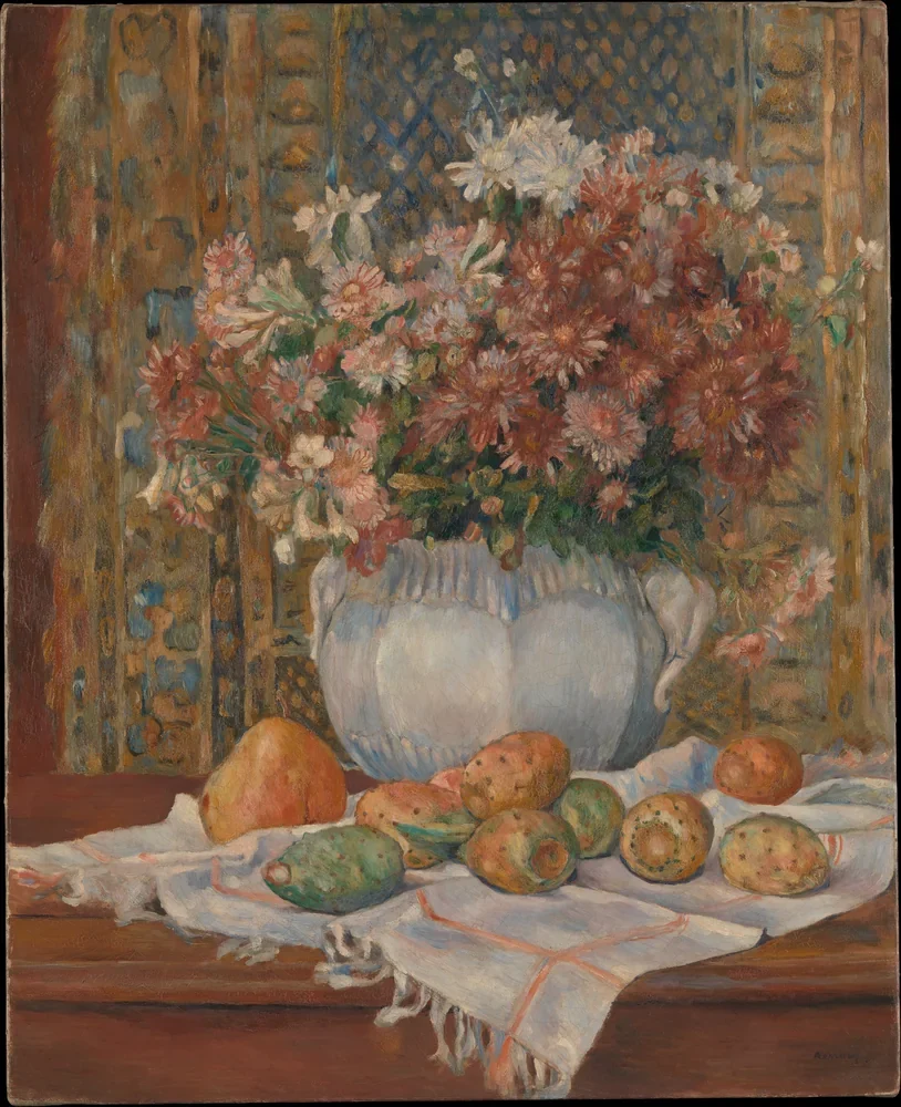 Auguste Renoir Çiçekler ve Kaktüs İnciri Kanvas Tablo