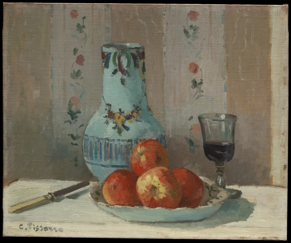 Camille Pissarro Elmalı ve Sürahili Natürmort Kanvas Tablo